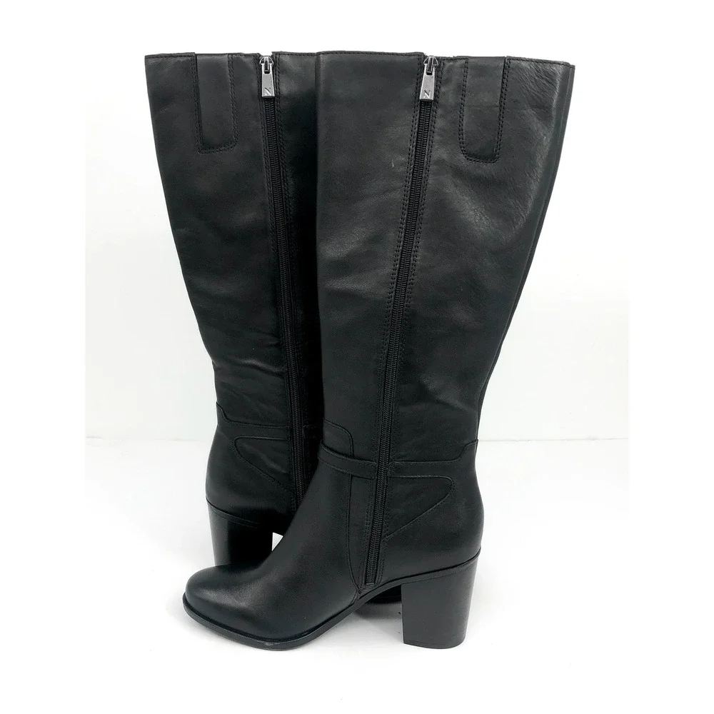 NATURALIZER Women's Kalina Boot 7.5 Wide WIDE CALF Black Leather Knee High NWOB